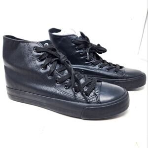 Black Faux Leather High Tops Lace Up Sneakers Women's Size 40 EU/ 9 US Uk 7 New